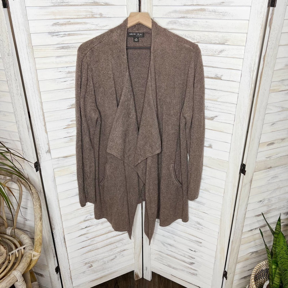 BAREFOOT DREAMS Women's 903 Calypso Cardigan Sweater Cozychic Lite Taupe Medium - Picture 2 of 12